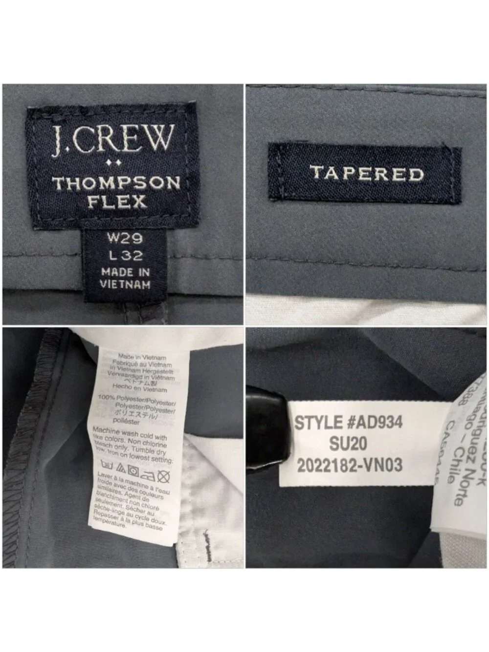 J.CREW Thompson Flex Tech Pants Mens Grey Tapered Flat Front Size 29x32
